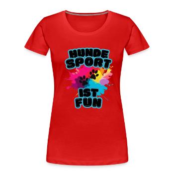 Aufdruck Hundesport ist fun rainbow Var. schwarz - Frauen Premium Bio T-Shirt - Rot - Vorne - Mia (176cm)