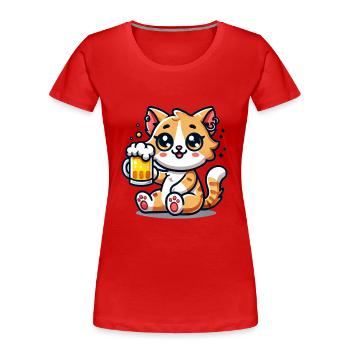Cute Cat Drinking Beer - Frauen Premium Bio T-Shirt - Rot - Vorne - Mia (176cm)