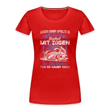 Modelleisenbahner Züge Modellbau Sprüche Geschenk - Frauen Premium Bio T-Shirt - Rot - Vorne - Mia (176cm)