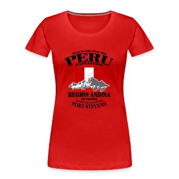 Peru - Flag & Mountains - Women's Premium Organic T-Shirt - red - Front - Mia (176cm)