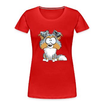 I Am Shetland - Blue Merle Tricolore - Women's Premium Organic T-Shirt - red - Front - Mia (176cm)