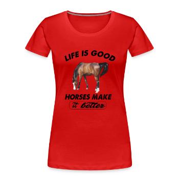 Pferde - Frauen Premium Bio T-Shirt - Rot - Vorne - Mia (176cm)