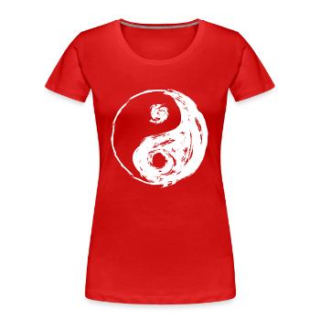 YIN YANG et look cool effiloché - T-shirt bio Premium Femme - rouge - Devant - Mia (176cm)