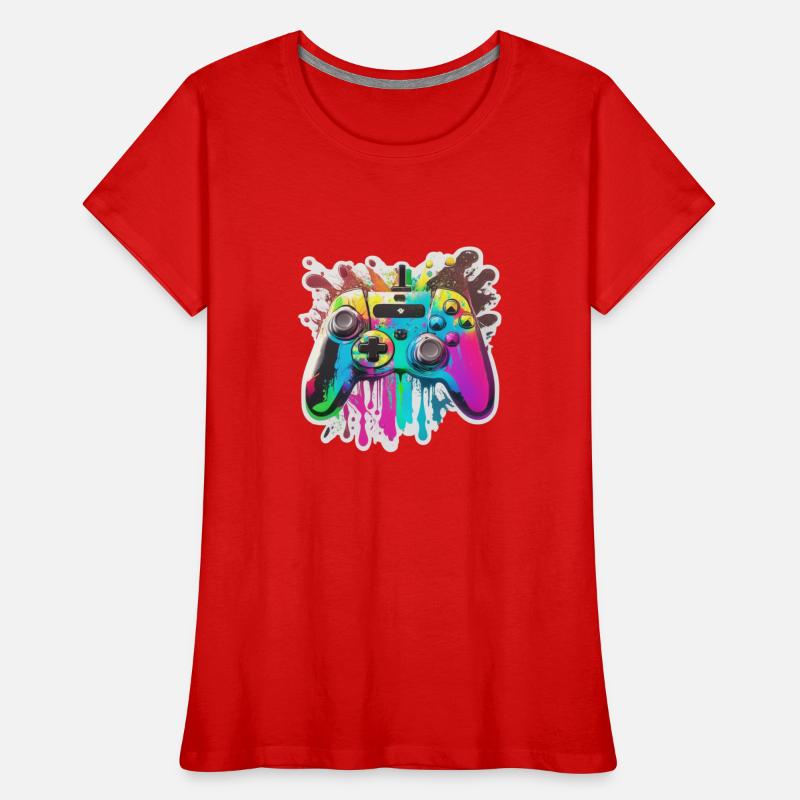 Gaming Controller Rainbow Splash Frauen Premium Bio T-Shirt