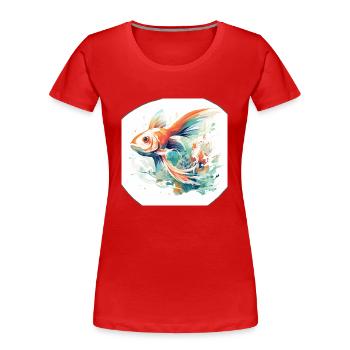 Fisch in warmen Sommerfarben für den Meeresurlaub - Frauen Premium Bio T-Shirt - Rot - Vorne - Mia (176cm)