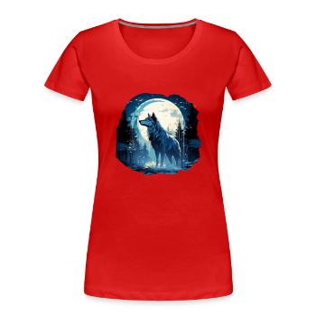 Mystischer Wolf vor Vollmond - Frauen Premium Bio T-Shirt - Rot - Vorne - Mia (176cm)