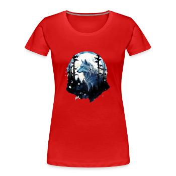 Weißer Wolf im Wald bei Vollmond - Frauen Premium Bio T-Shirt - Rot - Vorne - Mia (176cm)