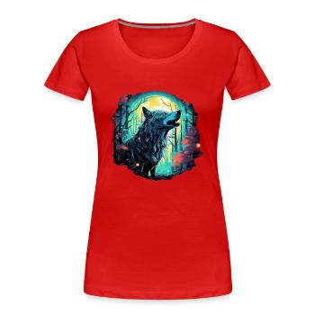 Epischer Wolf bei Vollmond - Frauen Premium Bio T-Shirt - Rot - Vorne - Mia (176cm)