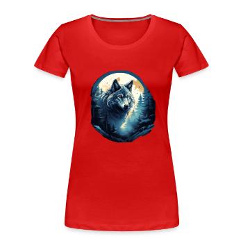Mystischer Wolf bei Nacht - Frauen Premium Bio T-Shirt - Rot - Vorne - Mia (176cm)
