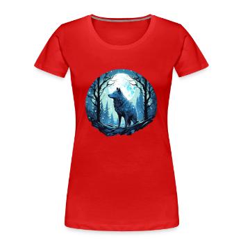 einsamer Wolf bei Vollmond - Frauen Premium Bio T-Shirt - Rot - Vorne - Mia (176cm)