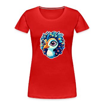 Dessin d’oiseau paon - T-shirt bio Premium Femme - rouge - Devant - Mia (176cm)