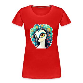 Dessin d’oiseau paon - T-shirt bio Premium Femme - rouge - Devant - Mia (176cm)