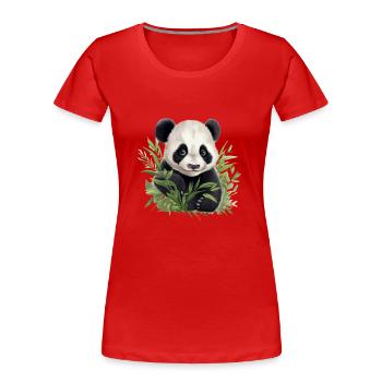 Süßer Panda schaut aus einem Busch - Frauen Premium Bio T-Shirt - Rot - Vorne - Mia (176cm)