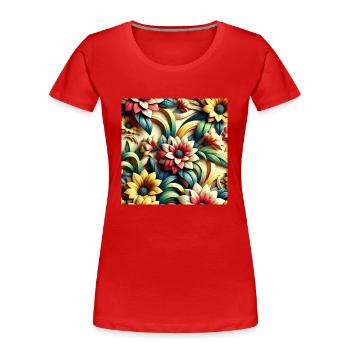 Blumenmuster 3D Effekt - Frauen Premium Bio T-Shirt - Rot - Vorne - Mia (176cm)