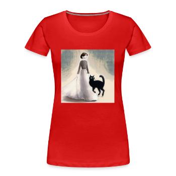 About a cat that... - Women's Premium Organic T-Shirt - red - Front - Mia (176cm)
