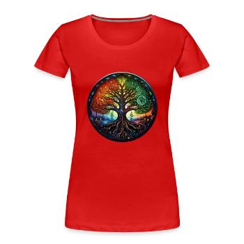 Baum des Lebens Spiritueller Lebensbaum Yggdrasil - Frauen Premium Bio T-Shirt - Rot - Vorne - Mia (176cm)