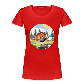 Naturleben Schweden Logo Elch Blog Haus Natur - Frauen Premium Bio T-Shirt - Rot - Vorne - Mia (176cm)