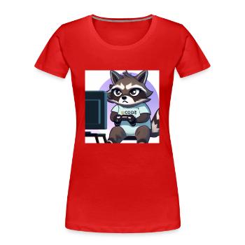 Racoon Playing Computer Games - Women's Premium Organic T-Shirt - red - Front - Mia (176cm)