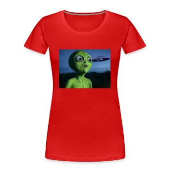 Grüner Alien Blickfang UFO - Frauen Premium Bio T-Shirt - Rot - Vorne - Mia (176cm)