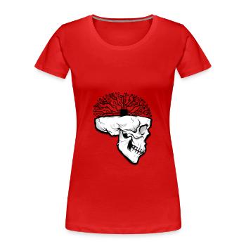Totenkopf Gehirn CPU Platine gedruckt - Frauen Premium Bio T-Shirt - Rot - Vorne - Mia (176cm)