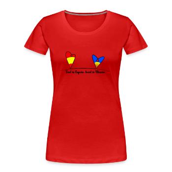 Feet in Spain, heart in Ukraine - Frauen Premium Bio T-Shirt - Rot - Vorne - Mia (176cm)