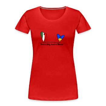 Feet in Italy, heart in Ukraine - Frauen Premium Bio T-Shirt - Rot - Vorne - Mia (176cm)