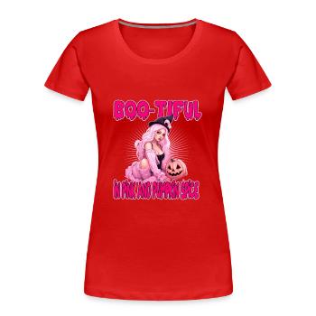 Boo-Tiful In Pink And Pumpkin Spice für Frauen - Frauen Premium Bio T-Shirt - Rot - Vorne - Mia (176cm)