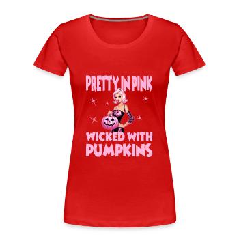 Pretty In Pink Wicked With Pumpkins für Frauen - Frauen Premium Bio T-Shirt - Rot - Vorne - Mia (176cm)
