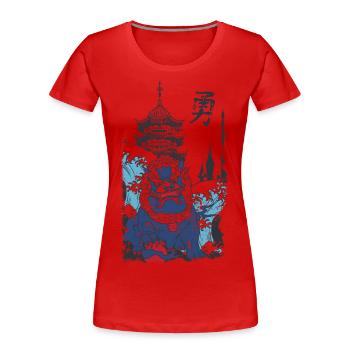 Blanc/noir Chine Chien Monster - récolte de la - T-shirt bio Premium Femme - rouge - Devant - Mia (176cm)