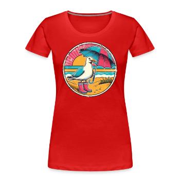 Coloré Pop Art mouette Wellington bottes et parapluie - T-shirt bio Premium Femme - rouge - Devant - Mia (176cm)