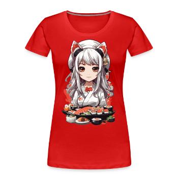 Kawaii Anime Sushi Master with Cat Ears - Women's Premium Organic T-Shirt - red - Front - Mia (176cm)