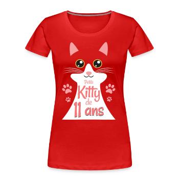 Fillette De 11 Ans Chat 11ème Anniversaire Fille - T-shirt bio Premium Femme - rouge - Devant - Mia (176cm)