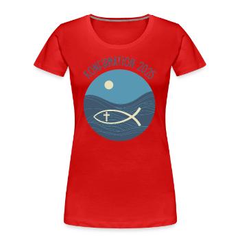 Konfirmation Fisch Christen Symbol Kirche Glaube - Frauen Premium Bio T-Shirt - Rot - Vorne - Mia (176cm)