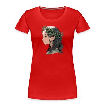 Portrait d’une jeune femme dans le style cartoon - T-shirt bio Premium Femme - rouge - Devant - Mia (176cm)