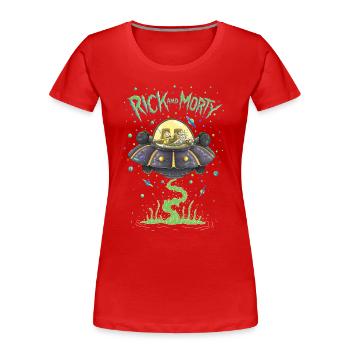 Rick And Morty Fliegen Im Raumschiff - Frauen Premium Bio T-Shirt - Rot - Vorne - Mia (176cm)