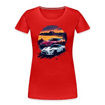 Klassischer Sportwagen - Frauen Premium Bio T-Shirt - Rot - Vorne - Mia (176cm)