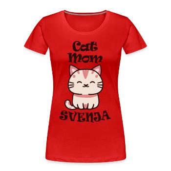 Svenja Nom Prénom avec chat - T-shirt bio Premium Femme - rouge - Devant - Mia (176cm)