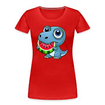 T-Rex Dinosaurier mit Melone Sommer Cartoon - Frauen Premium Bio T-Shirt - Rot - Vorne - Mia (176cm)