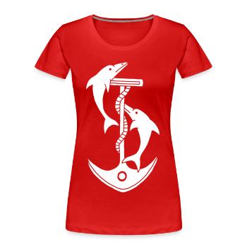 Anker und Delfine (weiß) - Frauen Premium Bio T-Shirt - Rot - Vorne - Mia (176cm)