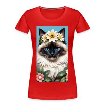 Natural beauty Burma Seal Point with floral wreath - Women's Premium Organic T-Shirt - red - Front - Mia (176cm)