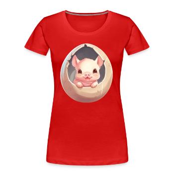 Pig in Eggshell - Charming Animal Design - Women's Premium Organic T-Shirt - red - Front - Mia (176cm)