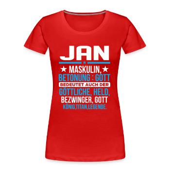 JAN - Titan - Frauen Premium Bio T-Shirt - Rot - Vorne - Mia (176cm)
