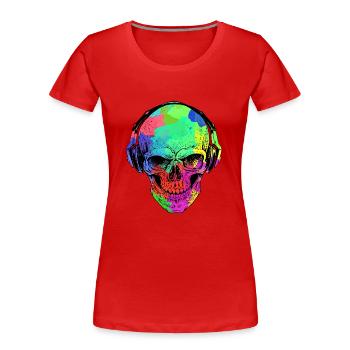 FUNNY HALLOWEEN RAINBOW SKULL AND HEADPHONE - Women's Premium Organic T-Shirt - red - Front - Mia (176cm)