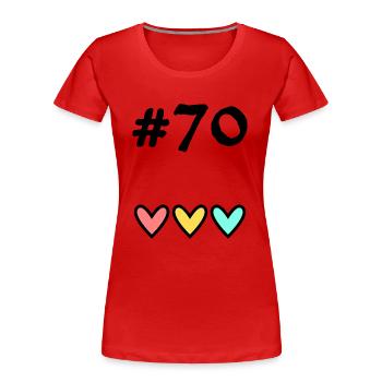 70 JAHRE. 70-JÄHRIGES JUBILÄUM. GEBURTSTAG 70 JAHRE. 70 - Frauen Premium Bio T-Shirt - Rot - Vorne - Mia (176cm)
