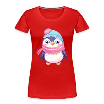 Winter Wonderland Penguin - Women's Premium Organic T-Shirt - red - Front - Mia (176cm)