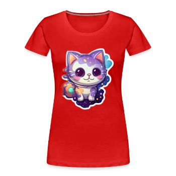 cute cartoonish kitty floating in space - Frauen Premium Bio T-Shirt - Rot - Vorne - Mia (176cm)