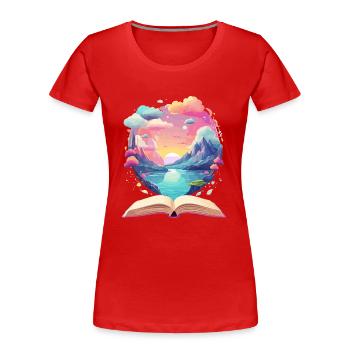 Zauberhafte Bücher Welten - Frauen Premium Bio T-Shirt - Rot - Vorne - Mia (176cm)