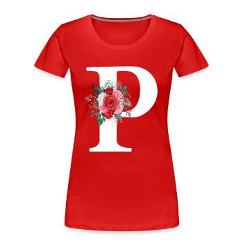 Roter Blumenbuchstabe P - Frauen Premium Bio T-Shirt - Rot - Vorne - Mia (176cm)