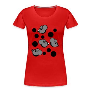 Beaucoup de souris regardant 4 trous de souris motif de trou mural - T-shirt bio Premium Femme - rouge - Devant - Mia (176cm)