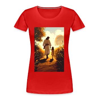Modern Christian Decor, Jesus Walking With - Women's Premium Organic T-Shirt - red - Front - Mia (176cm)
